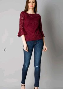 Red Lace Bell Sleeve Top