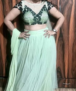 Beautiful Lahanga Choli Black Pears Work