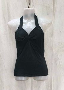 20197. Black Halter Neck Twisted Top