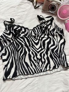 Zebra Print Lace Trim Camisole Top
