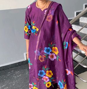 Purple Cotton Blend Kurta Suit Set