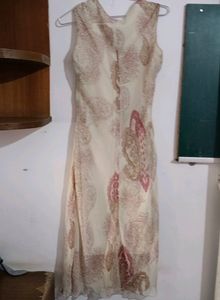 Sleeveless Off White Pink  Kurti With Lining