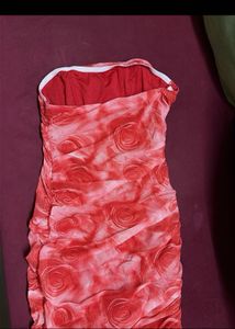 Chic Strapless Ruched Rose Print Dress