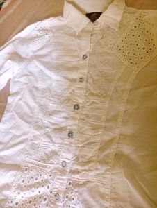 Chic White Cut work Button-Down Shirt