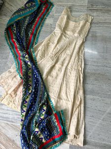 Cream Gown With Heavy Dupatta