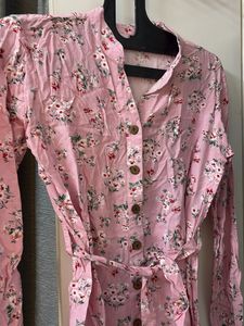Chic Pink Floral Button-Down Dress
