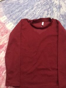 Maroon Designed Neck Fancy Top