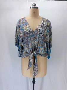 Boho Paisley Tie-Front Blouse