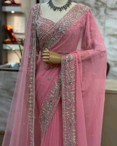 Elegant Pink Embroidered Saree
