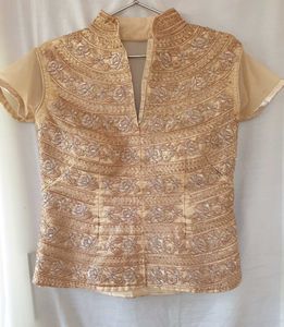 Peach &amp; Gold Embroidered Lehenga Skirt