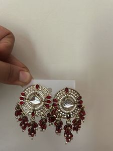 Exquisite Red &amp; Gold Round Drop Earrings