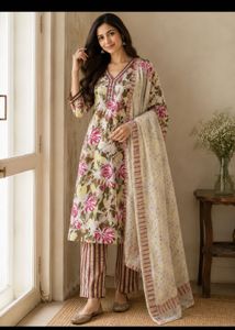 Floral Print  Kurta Set mul cotton