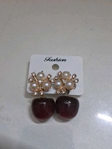 Cute Cherry & Pearl Drop Earrings