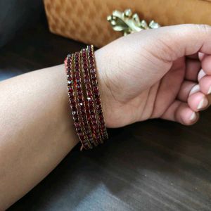 Elegant Set of 4 Red Stone Bangles
