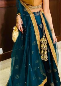 Dark Green &amp; Gold Ethnic Lehenga Set with Dupatta