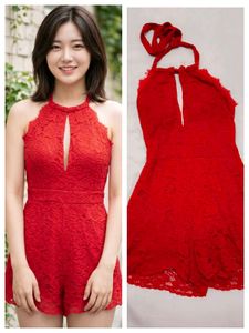 Chic Red Lace Halter jumpsuit