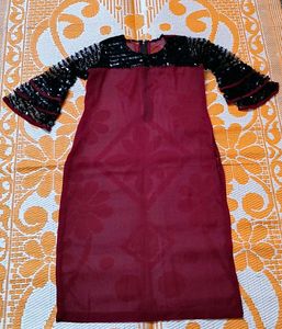 Burgundy Kurta with Sequins Sleeves