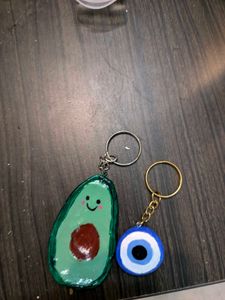 Cute Avocado &amp; Evil Eye Keychain Set