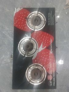 Glass Strawberry Design 3-Burner Gas Stove