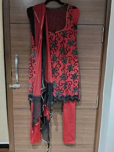 Red Designer Kurta Set