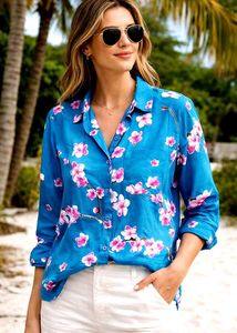 Vibrant Floral Print Button-Down Shirt- 40