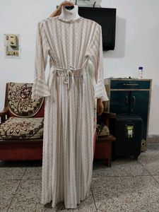 Elegant Ethnic Long  Dress with Tie-Up Neck