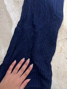 Navy Blue Knit Flare Pants