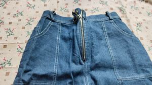 Blue Denim Flare Pants with Pockets