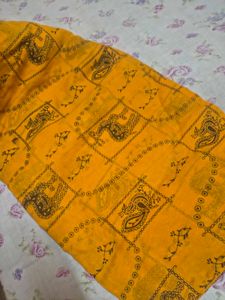 Mustard Yellow &amp; Black Printed Saree with Elegant
