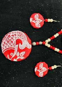 Handmade Red Fish Pendant Necklace &amp; Earrings Set