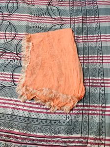 Peach Dupatta with Fringe