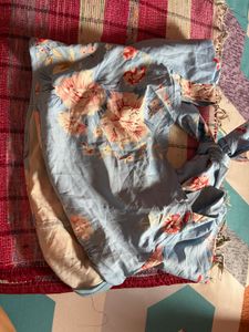 Floral Blue Cotton Blouse