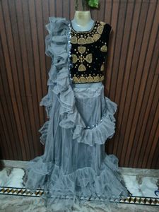 Stunning Grey Ruffle Lehenga Choli