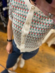 Chic Floral Print Button-Up Knit Top