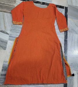 Orange Kurta with Floral Embroidery