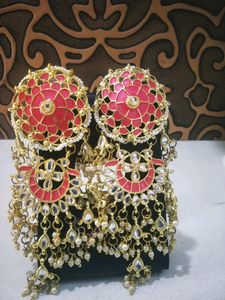 Kundan Pink Very Big Jumkas
