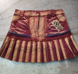 Y2K Denim Skirt with Pleated Hem