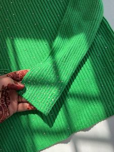 Green Rhinestone Turtleneck Sweater
