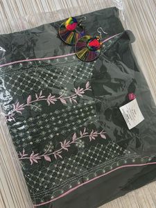 Green Embroidered Kurti with matching ear