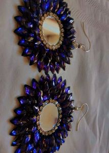 Mirror Work Blue Diamond Earring