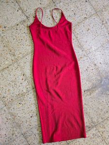 Vibrant Red Bodycon Midi Dress