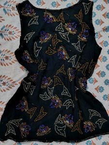 Sparkling Floral Black Beaded Y2K Top