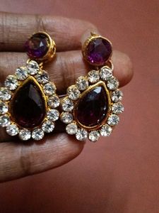 Stunning Purple & White Stone Earrings