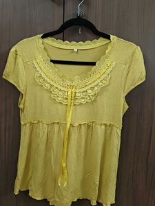 Yellow Lace Detail Women's Top