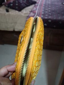 Elegant Orange Brocade Cosmetic Pouch