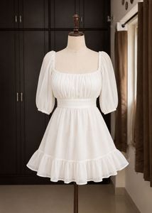 Chic White Puff Sleeve Mini Dress