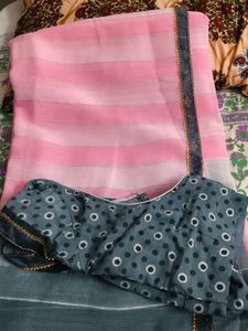 Elegant Pink Striped Saree