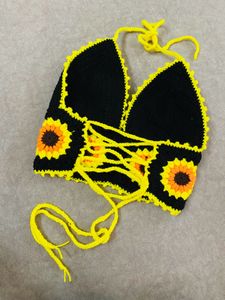 Crochet Sunflower Halter Bikini Top