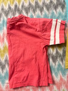 Coral Striped Sleeve T-Shirt
