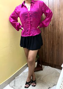 Vibrant Pink Textured Button-Up Shirt